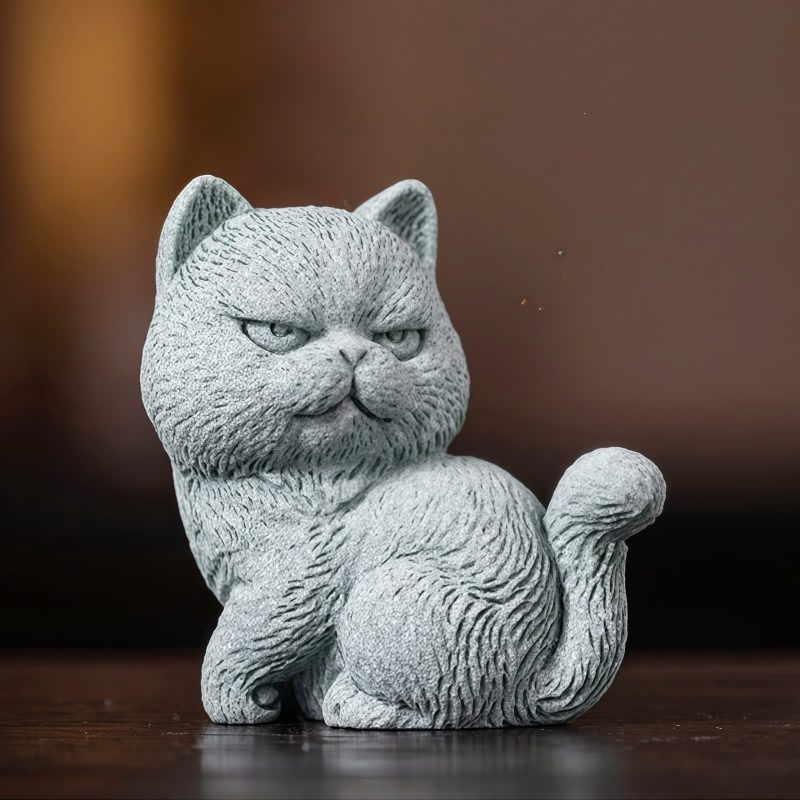 Figuras de Gato de Arenisca para Decoración de Ceremonia del Té Sandstone Cat Figurines for Tea Ceremony Decoration