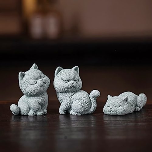 Figuras de Gato de Arenisca para Decoración de Ceremonia del Té Figuras de Gato de Arenisca para Decoración de Ceremonia del Té