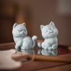 Figuras de Gato de Arenisca para Decoración de Ceremonia del Té Sandstone Cat Figurines for Tea Ceremony Decoration