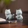 Figuras de Gato de Arenisca para Decoración de Ceremonia del Té Sandstone Cat Figurines for Tea Ceremony Decoration