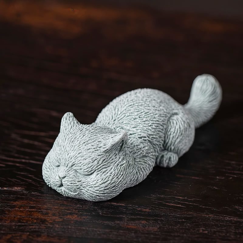 Figuras de Gato de Arenisca para Decoración de Ceremonia del Té Sandstone Cat Figurines for Tea Ceremony Decoration