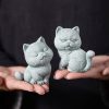 Figuras de Gato de Arenisca para Decoración de Ceremonia del Té Sandstone Cat Figurines for Tea Ceremony Decoration