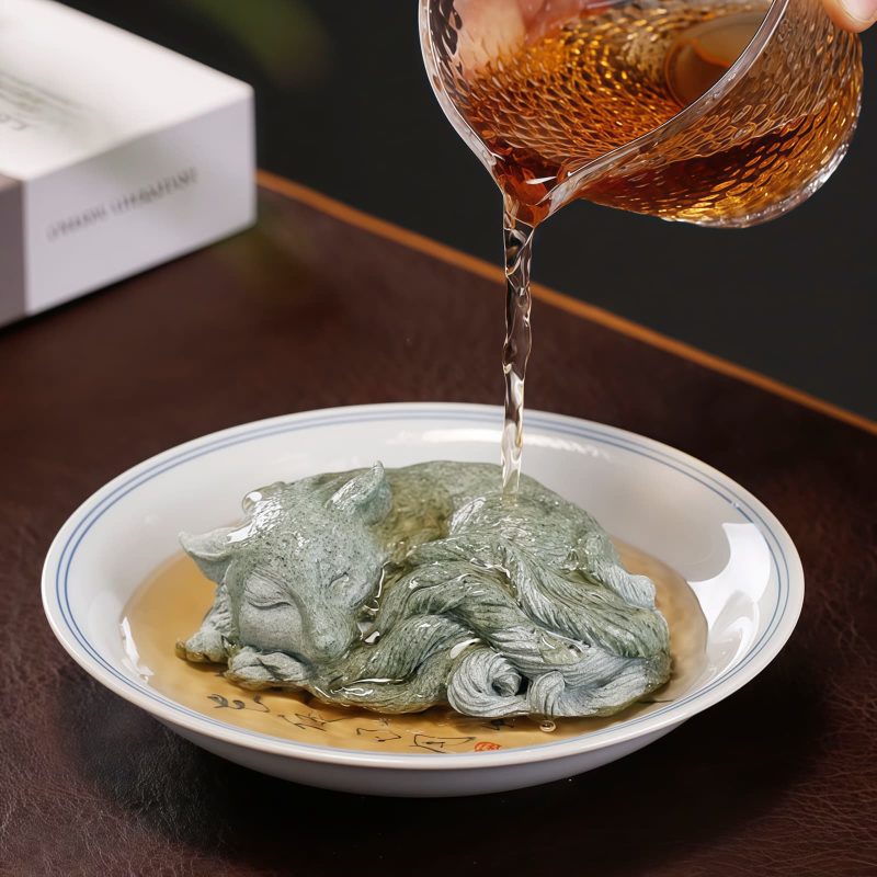 Figurita de Mascota de Té de Zorro de Nueve Colas en Arenisca Sandstone Nine Tailed Fox Tea Pet Figurine
