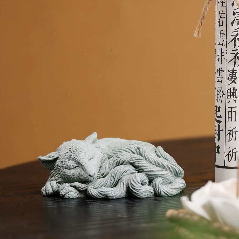 Figurita de Mascota de Té de Zorro de Nueve Colas en Arenisca Sandstone Nine Tailed Fox Tea Pet Figurine