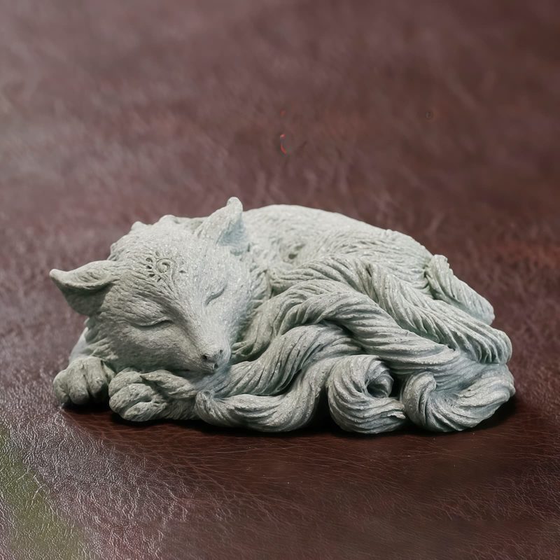 Figurita de Mascota de Té de Zorro de Nueve Colas en Arenisca Sandstone Nine Tailed Fox Tea Pet Figurine