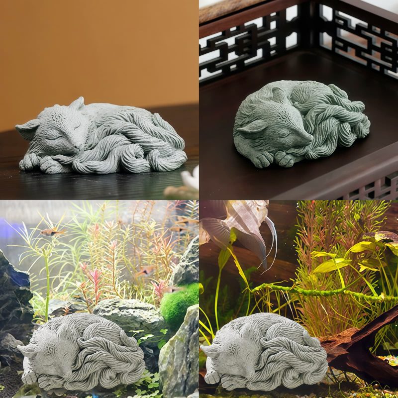 Figurita de Mascota de Té de Zorro de Nueve Colas en Arenisca Sandstone Nine Tailed Fox Tea Pet Figurine