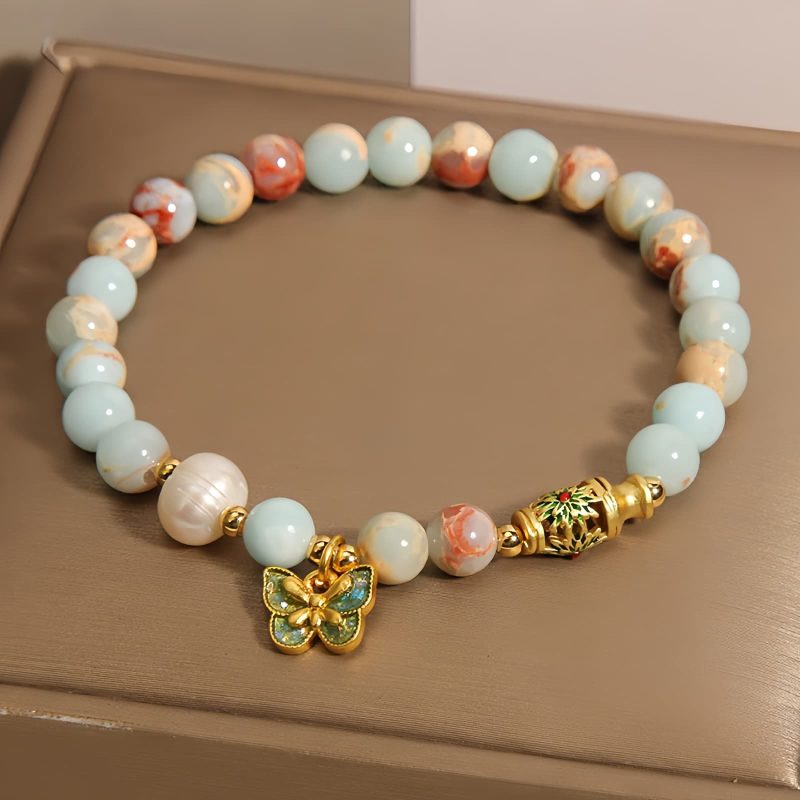 Pulsera de la Mariposa de la Riqueza con Piedra Shoushan Shoushan Stone Butterfly Wealth Bracelet