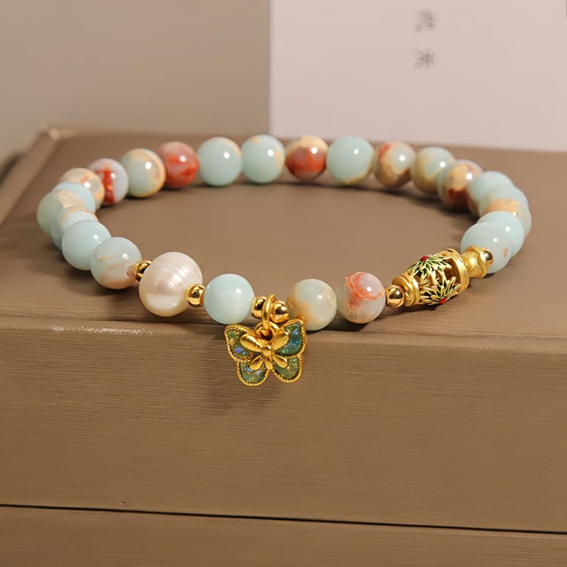 Pulsera de la Mariposa de la Riqueza con Piedra Shoushan Shoushan Stone Butterfly Wealth Bracelet
