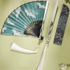 Abanico Plegable de Bambú de Seda con Patrón de Grulla Silk Bamboo Folding Fan with Crane Pattern
