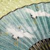 Abanico Plegable de Bambú de Seda con Patrón de Grulla Silk Bamboo Folding Fan with Crane Pattern