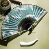 Abanico Plegable de Bambú de Seda con Patrón de Grulla Silk Bamboo Folding Fan with Crane Pattern