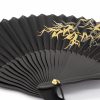 مروحة قابلة للطي من أوراق الخيزران السوداء الحريرية Silk Black Bamboo Leaf Folding Fan