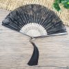 Abanico Plegable de Bambú con Flores Retro de Seda Silk Retro Leaves Flower Bamboo Folding Fan