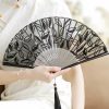 Abanico Plegable de Bambú con Flores Retro de Seda Silk Retro Leaves Flower Bamboo Folding Fan
