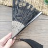 Abanico Plegable de Bambú con Flores Retro de Seda Silk Retro Leaves Flower Bamboo Folding Fan