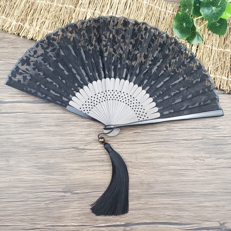 Abanico Plegable de Bambú con Flores Retro de Seda Silk Retro Leaves Flower Bamboo Folding Fan