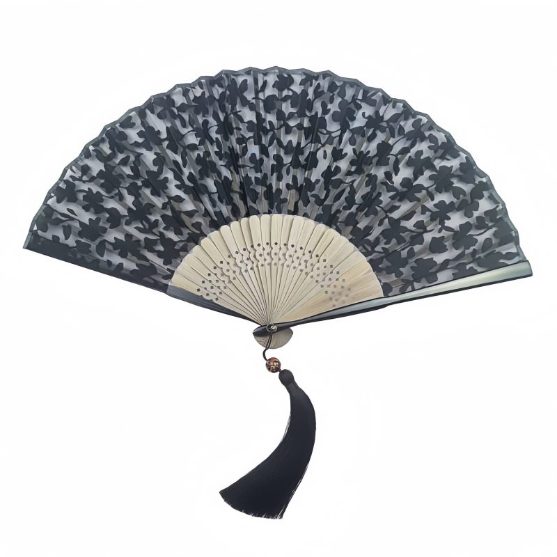 Abanico Plegable de Bambú con Flores Retro de Seda Silk Retro Leaves Flower Bamboo Folding Fan