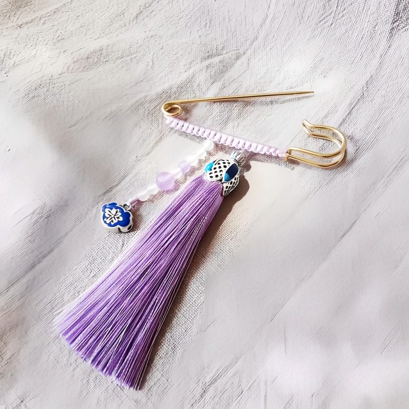 Tibetanischer Chalcedon Quastenbrosche Tibetan Chalcedony Tassel Brooch