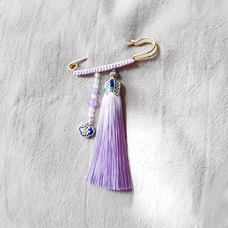 Tibetanischer Chalcedon Quastenbrosche Tibetan Chalcedony Tassel Brooch