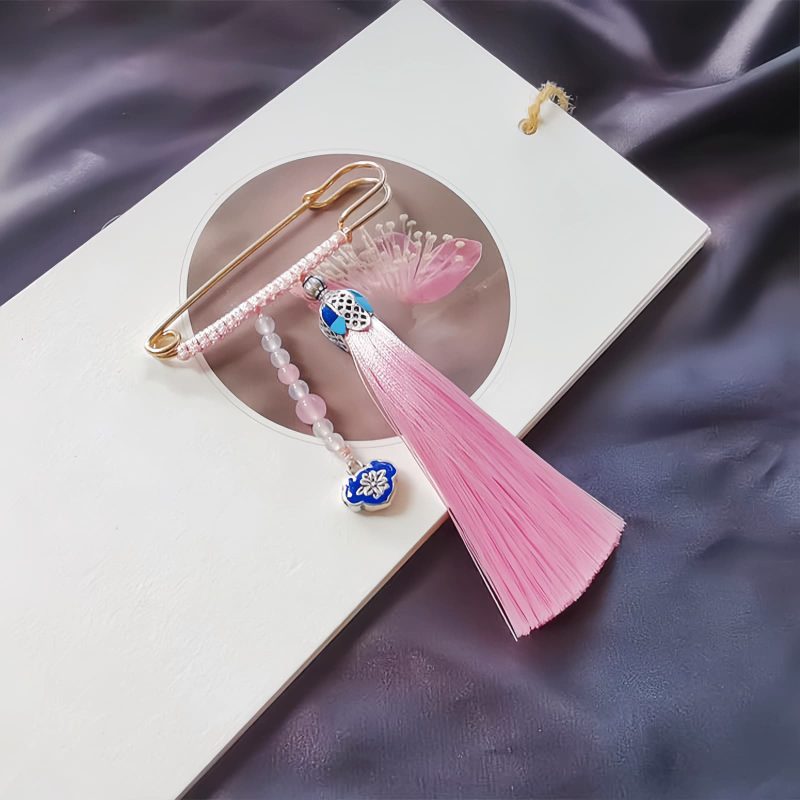 Tibetanischer Chalcedon Quastenbrosche Tibetan Chalcedony Tassel Brooch