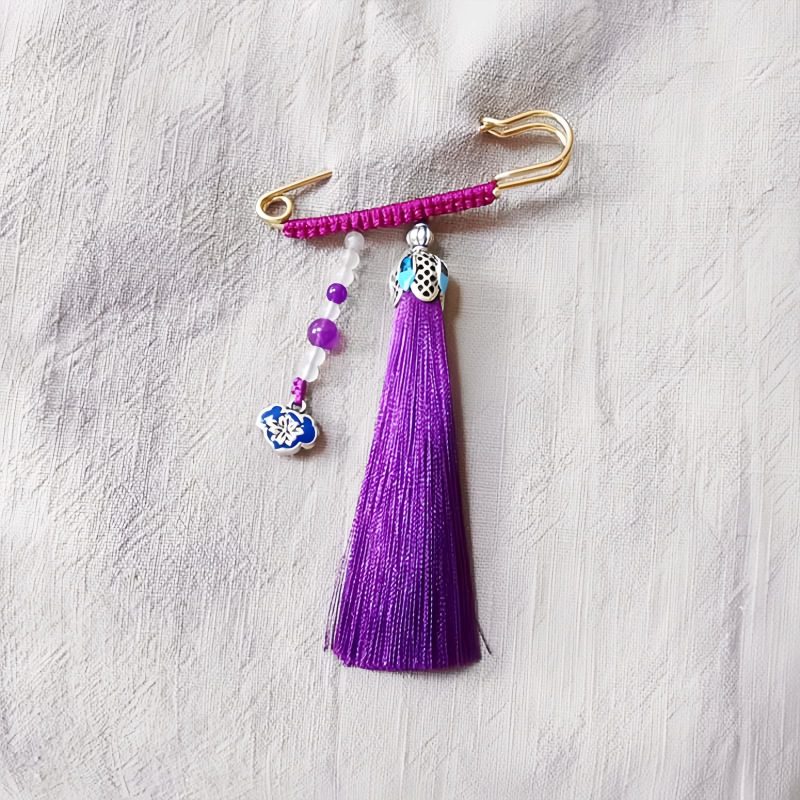 Tibetanischer Chalcedon Quastenbrosche Tibetan Chalcedony Tassel Brooch