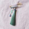 Tibetanischer Chalcedon Quastenbrosche Tibetan Chalcedony Tassel Brooch