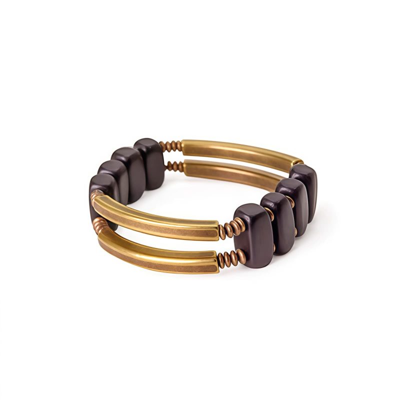 Pulsera de Doble Capa de Madera de Ébano Tibetano y Cobre Tibetan Ebony Wood Copper Double Layer Bracelet