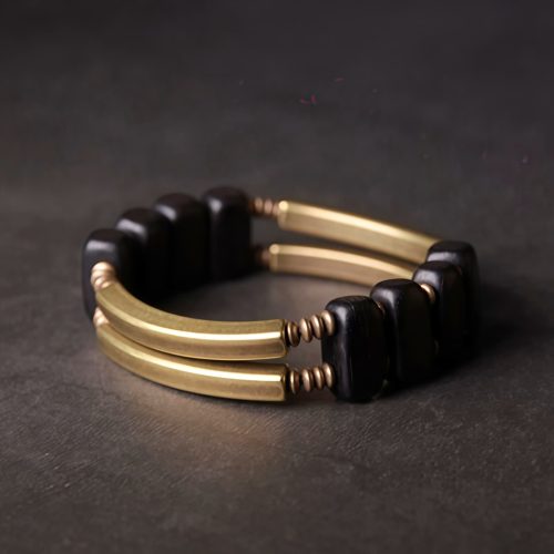 Pulsera de Doble Capa de Madera de Ébano Tibetano y Cobre Pulsera de Doble Capa de Madera de Ébano Tibetano y Cobre