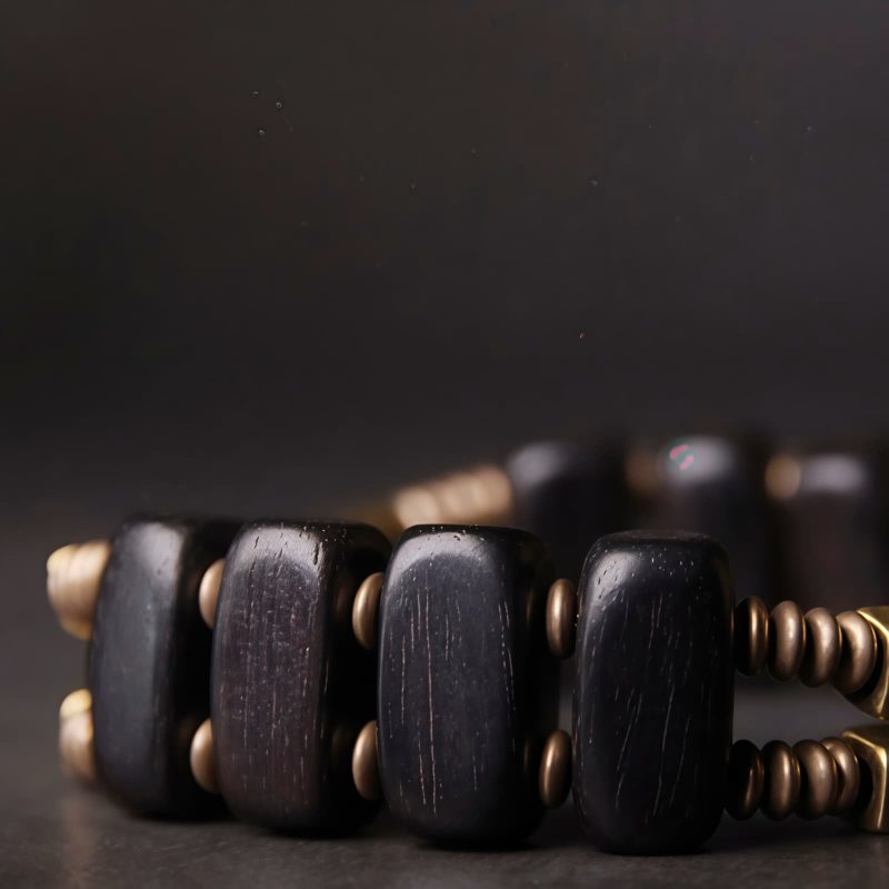 Pulsera de Doble Capa de Madera de Ébano Tibetano y Cobre Tibetan Ebony Wood Copper Double Layer Bracelet