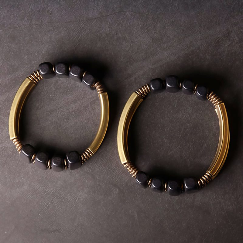 Pulsera de Doble Capa de Madera de Ébano Tibetano y Cobre Tibetan Ebony Wood Copper Double Layer Bracelet
