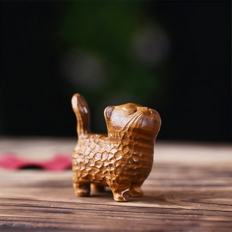 Decoración Mini Gato de Sándalo Tibetano Tibetan Sandalwood Mini Cat Decoration