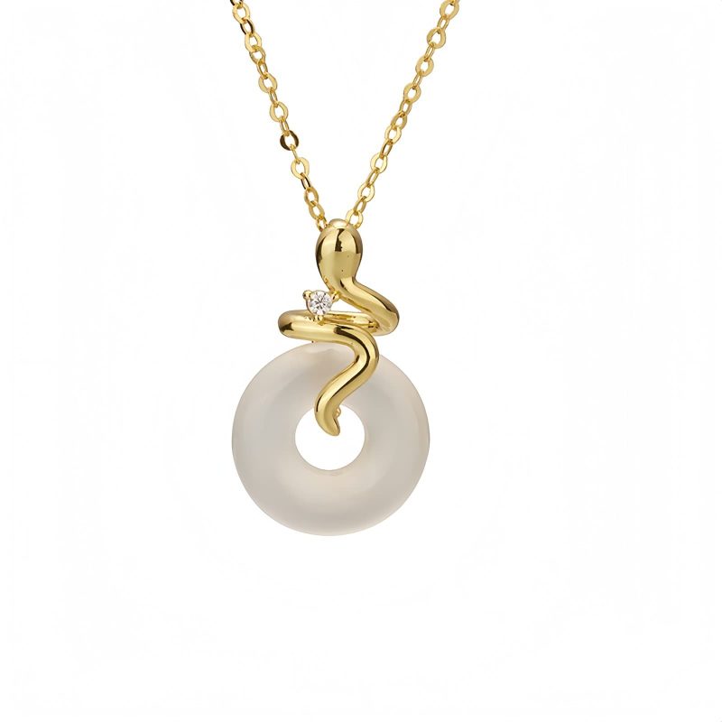 Colar Pingente de Calcedónia Ano da Serpente em Prata 925 925 Silver Snake Year Chalcedony Peace Pendant Necklace