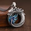 Collar con dije de dragón auspicioso en plata de ley 999 999 Sterling Silver Auspicious Dragon Pendant Necklace