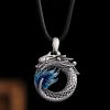 Collar con dije de dragón auspicioso en plata de ley 999 999 Sterling Silver Auspicious Dragon Pendant Necklace