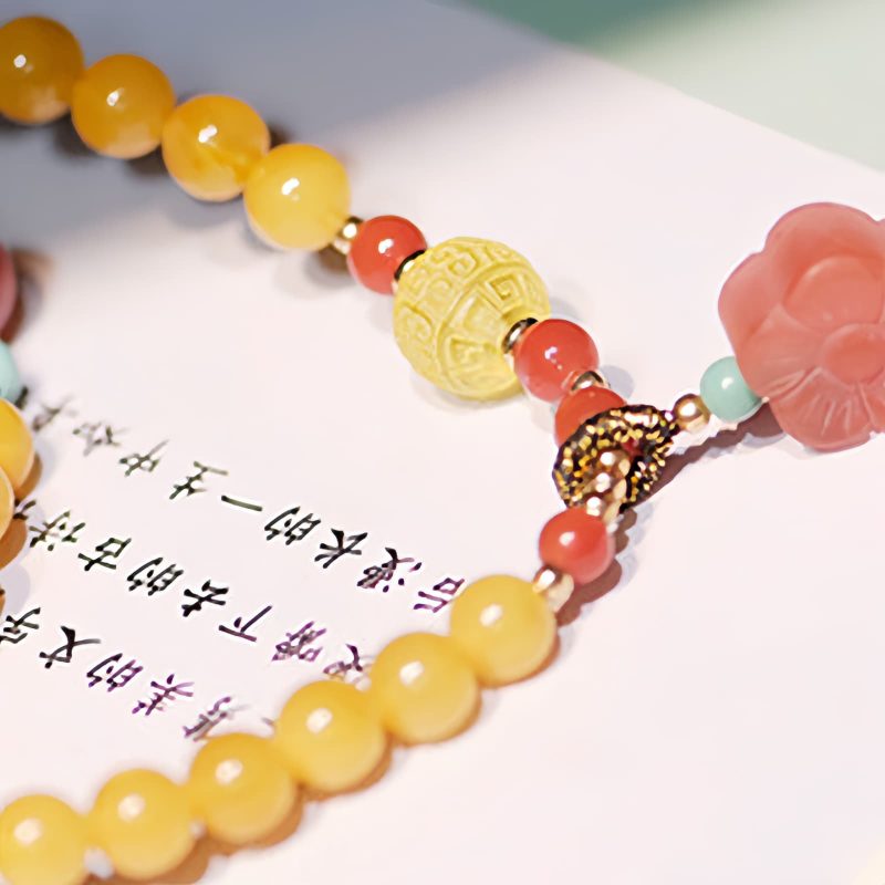 Collar con Encanto de Flor de Ámbar Sanador Amber Healing Flower Charm Necklace