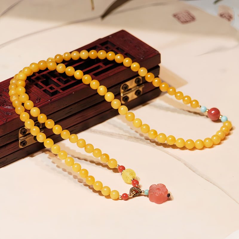 Collar con Encanto de Flor de Ámbar Sanador Amber Healing Flower Charm Necklace