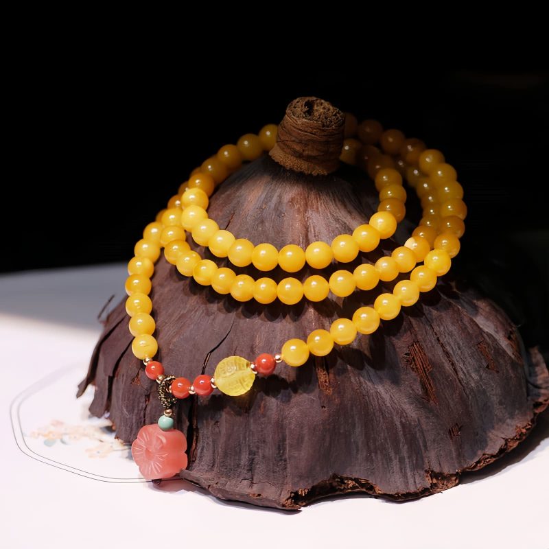 Collar con Encanto de Flor de Ámbar Sanador Amber Healing Flower Charm Necklace