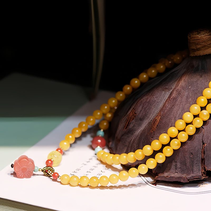 Collar con Encanto de Flor de Ámbar Sanador Amber Healing Flower Charm Necklace