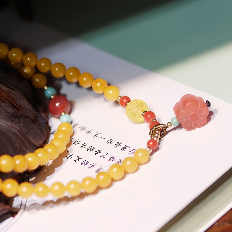 Collar con Encanto de Flor de Ámbar Sanador Amber Healing Flower Charm Necklace