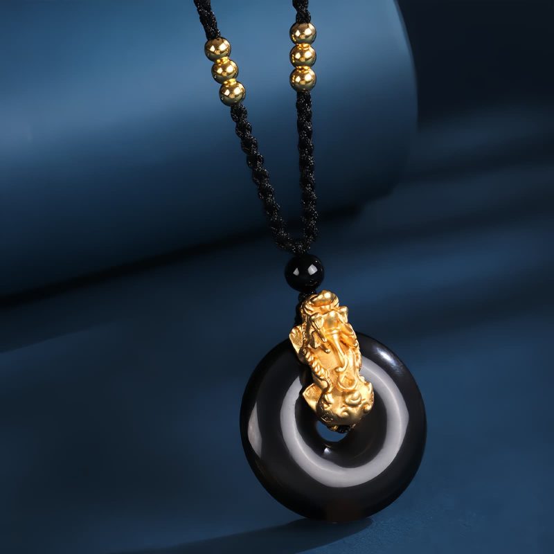 Collar con Pixiu de Ónix Negro y Fortuna Black Onyx PiXiu Fortune Necklace