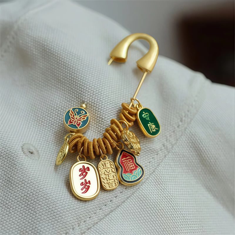 Bros Keberuntungan Kupu-Kupu Karakter Fu dari Kuningan Brass Fu Character Butterfly Luck Brooch