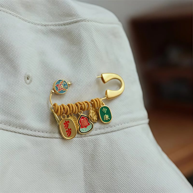 Bros Keberuntungan Kupu-Kupu Karakter Fu dari Kuningan Brass Fu Character Butterfly Luck Brooch