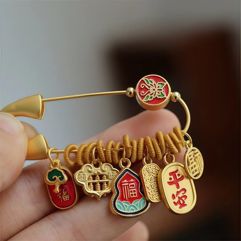 Bros Keberuntungan Kupu-Kupu Karakter Fu dari Kuningan Brass Fu Character Butterfly Luck Brooch