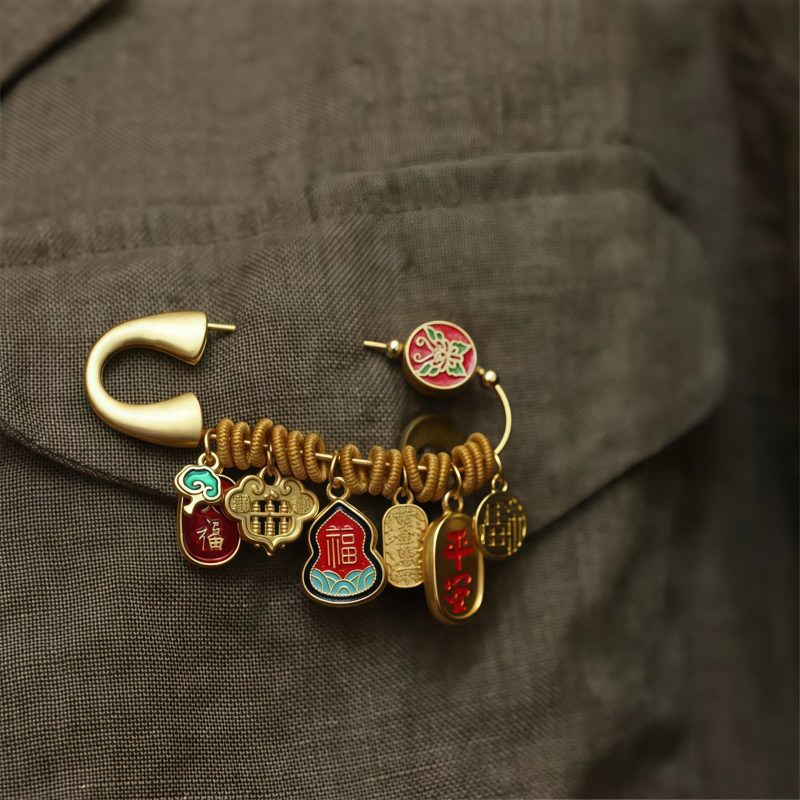 Bros Keberuntungan Kupu-Kupu Karakter Fu dari Kuningan Brass Fu Character Butterfly Luck Brooch