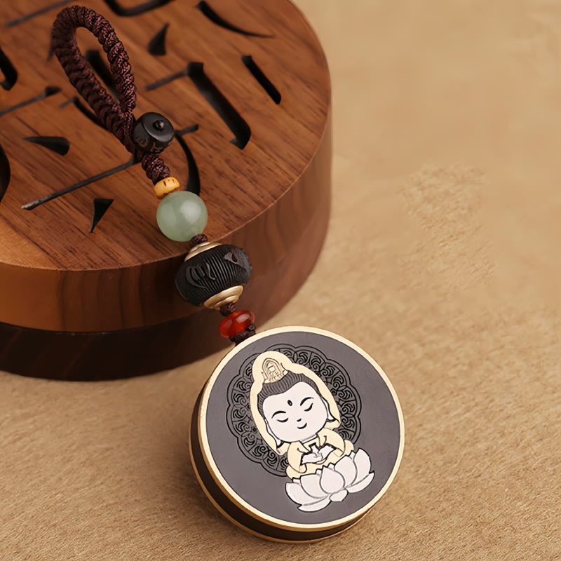 Llave de Avalokitesvara de Madera de Ébano con Om Mani Padme Hum Ebony Wood Avalokitesvara Keychain with Om Mani Padme Hum