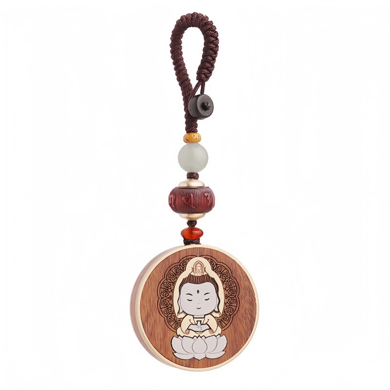 Llave de Avalokitesvara de Madera de Ébano con Om Mani Padme Hum Ebony Wood Avalokitesvara Keychain with Om Mani Padme Hum