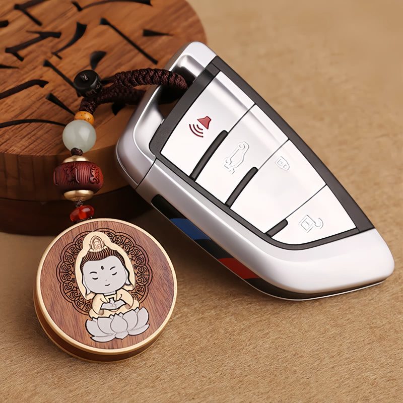 Llave de Avalokitesvara de Madera de Ébano con Om Mani Padme Hum Ebony Wood Avalokitesvara Keychain with Om Mani Padme Hum