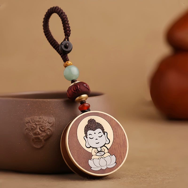 Llave de Avalokitesvara de Madera de Ébano con Om Mani Padme Hum Ebony Wood Avalokitesvara Keychain with Om Mani Padme Hum