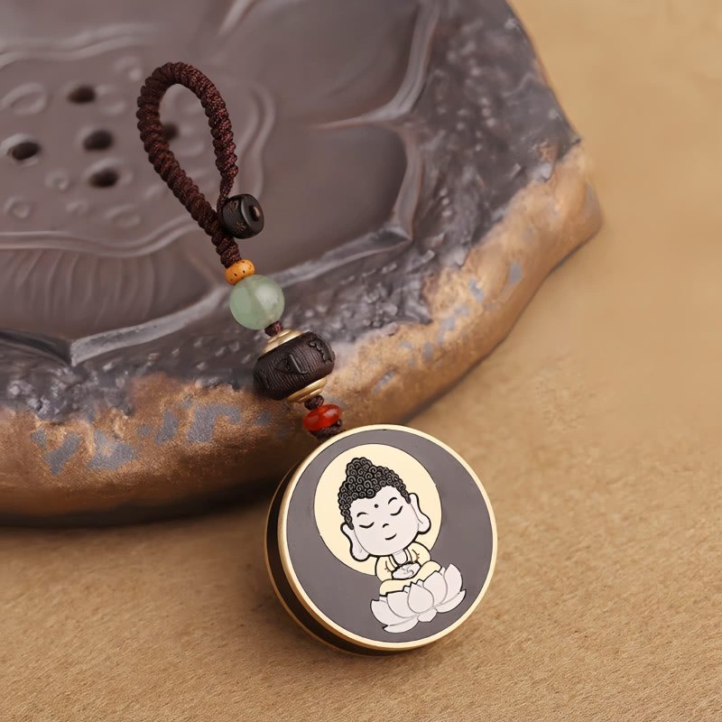 Llave de Avalokitesvara de Madera de Ébano con Om Mani Padme Hum Ebony Wood Avalokitesvara Keychain with Om Mani Padme Hum