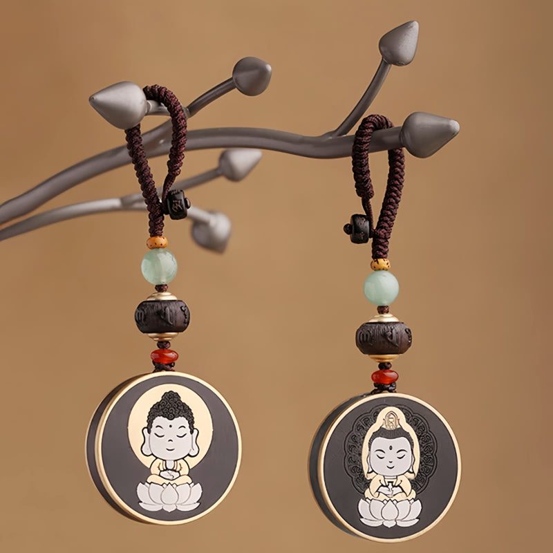 Llave de Avalokitesvara de Madera de Ébano con Om Mani Padme Hum Ebony Wood Avalokitesvara Keychain with Om Mani Padme Hum